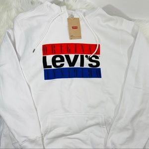 New Levi’s Mens Burndlen White Fleece Logo Hoodie